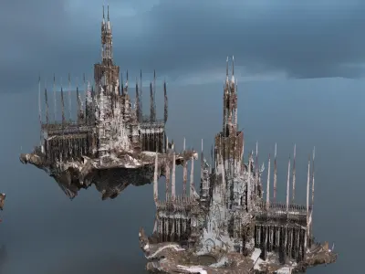 Winter Mountain fortress floating 3D model