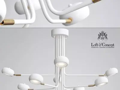 Curved Stix Chandelier 12 White 3D model