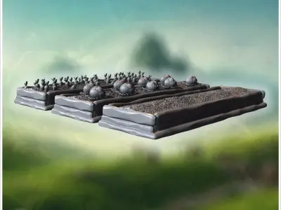 Raised garden beds with soil vegetables and wooden borders for s 3D print model