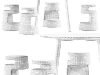 Hay CPH Deux 220 Round Table and Stool 2525 JR by Alma Design 3D model