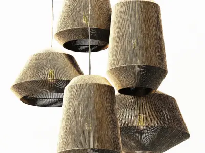 Lamp wood rotang wicker barrel n2 3D model