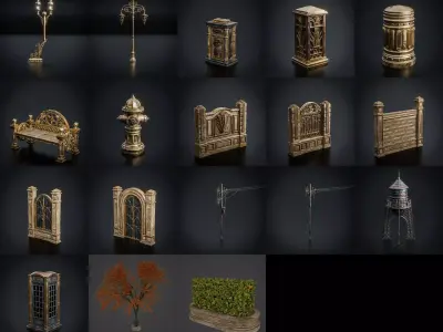 ART DECO STEAMPUNK STREET PROPS ELEMENT Low-poly 3D model