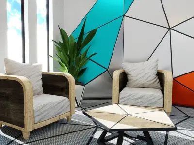 Modern Office Lobby Low-poly 3D model