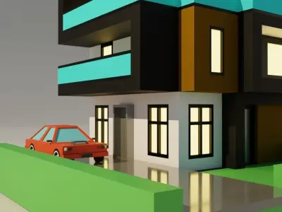 Low poly Modern House 002 Low-poly 3D model