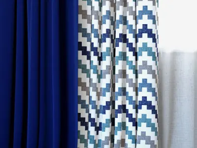 Curtains 58 Curtains with Tulle DIHIN HOME Wavy Stripes Printed 3D model