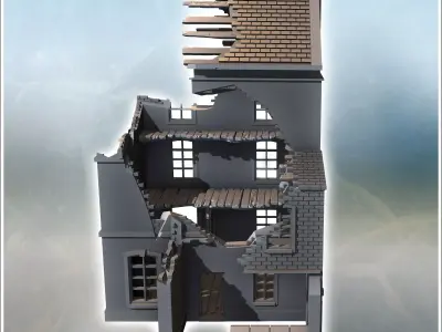 Square building with two floors and baroque-style roof windows r 3D print model purchase
