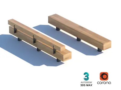 Minimalist Wooden Bench Set for Urban and Park Spaces 3D model