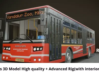 3D Bus Model  with Detailed Interiors and Advanced Rig System 3D model
