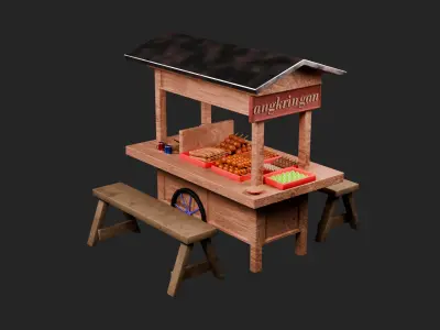 Angkringan Indonesia Street Food cart 3D asset Full Bundle Low-poly 3D model