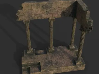 Low poly Ancient Roman Ruin Construction Pack - Brown Mossy Low-poly 3D model