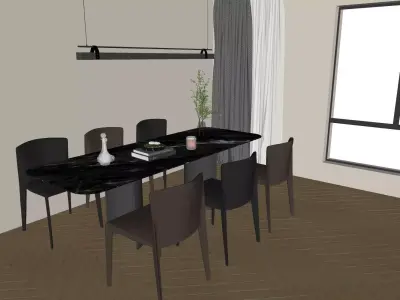 set of dining table and chairs 3D model