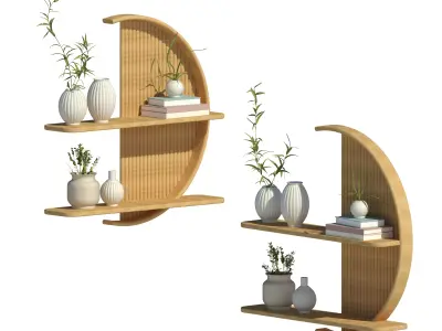 Japandi Wall Shelf with Planters Revit Family 3D model