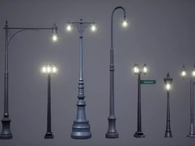 Streets Lamps Low Poly Game Ready  Low-poly 3D model