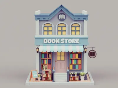 cartoon bookstore 01 Low-poly 3D model