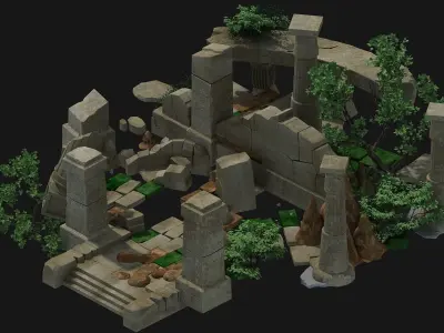 temple ruin ruins  rocks exterior stones damaged highpoly  3D model