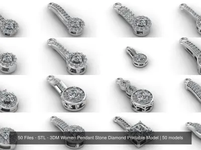 50 Files - STL - 3DM Women Pendant Stone Diamond Printable Model 3D Model Pack
