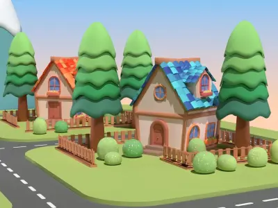 Cute Stylized Village Low-poly 3D model