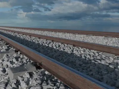 Railroad Multiple Radii Ballast Sections Rails and Sleepers   3D model