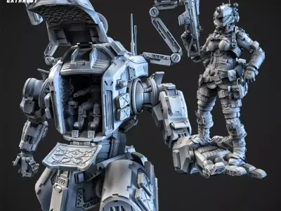 A Girl and Her Robot 100mm 3D print model