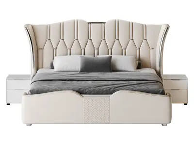 Modern Off-White Upholstered Tufted King Bed 3D model