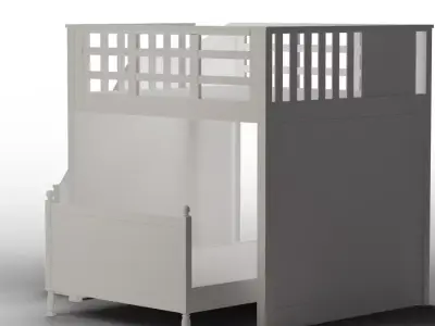 Catalina Twin Stair Loft Square Full Bed Set Simply White Low-poly 3D model