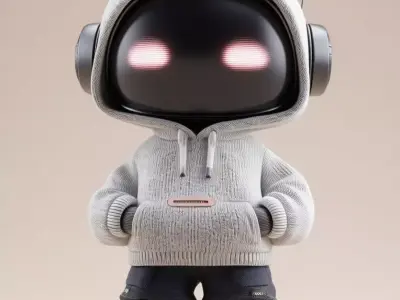 Cute Hoodie Robot 3D Model Glowing Eyes Streetwear Style Low-poly 3D model