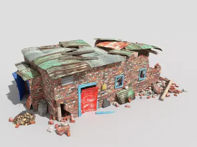 destroyed building 1 Low-poly 3D model