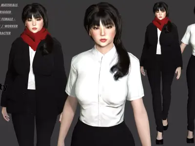 3D ASIAN FEMALE BUSINESSWOMAN WORKER- REALISTIC GAME CHARACTER Low-poly 3D model