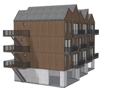 Modern Wooden Apartment Building 3D Model  Architecture 3D model