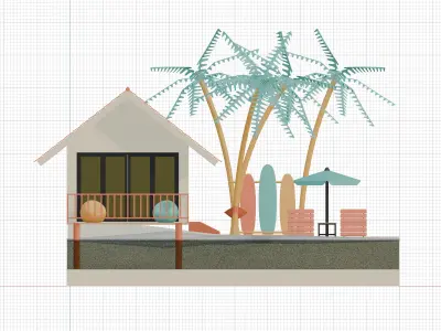 Isometric Summer Beach 3D Render Illustration 3D model