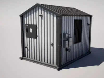  Small Industrial Cabin Building Low-poly 3D model