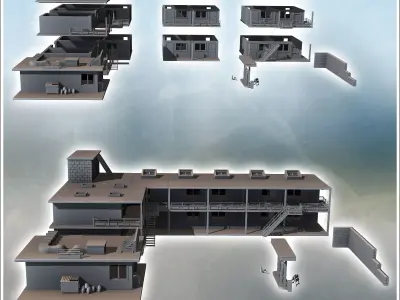 Set of modern motel with a large multi-story main building and g 3D print model