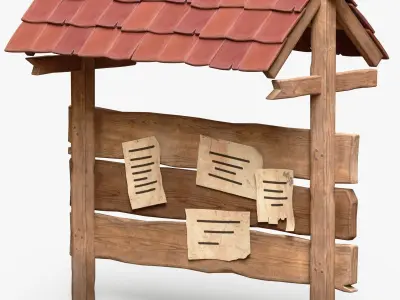 Wooden Bulletin Board 3D model
