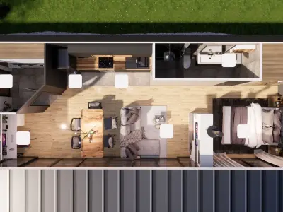 modern mobile home tiny house vacation house on 44m2  Low-poly 3D model