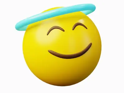 Smile Angelic Halo yellow ball Emoji or Smiley 3D model