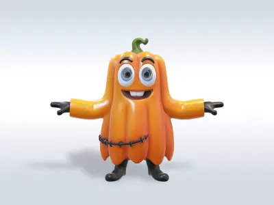 Cheerful Pumpkin Boy Halloween Character 3D model buy
