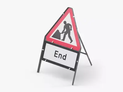 Men At Work End Triangular Road Sign Low-poly 3D model