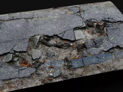 road destroyed asphalt concrete debris PBR photogrammetry 3D model
