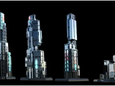 30 Sci Fi Futuristic Modern City Building Pack Kitbash Bundle