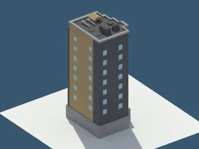 Low Poly Aparment 1 tall building Low-poly 3D model