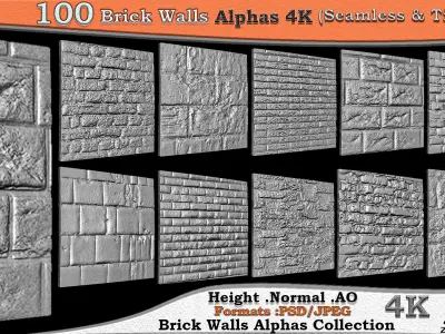 100 Brick Wall Alphas Collection Seamless -Tileable Vol 02 3D model