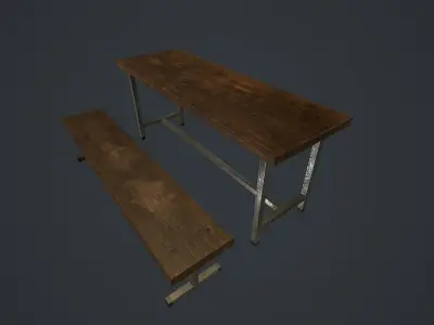 Old bench and table pbr Low-poly 3D model