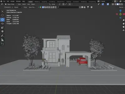 Modern Villa Exterior Scene  Stylized Low Poly 3D Model 3D model