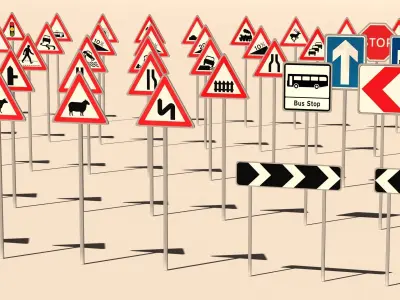 115 Traffic Signs Low-poly 3D model