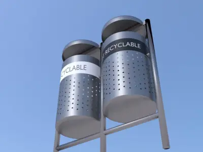 Garbage Can 3D model made in Blender exterior street Rigged Low-poly 3D model
