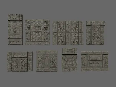 Low poly Black Mayan Temple Walls 230809 Low-poly 3D model