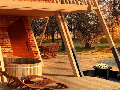 Glamping tower with hot tube and fire pit 3d model Low-poly 3D model