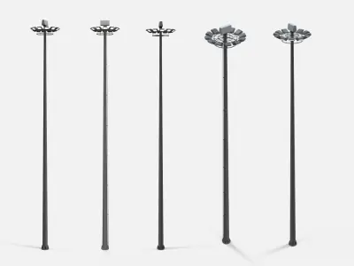 floodlight 2 four street light poles 3D model