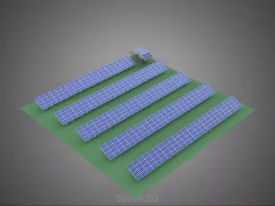 SOLAR PANEL POWER STATION PLANT GENERATION ARRAY ROW FIELD FARM 3D model