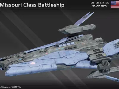 USSN Missouri Class Battleship Low-poly 3D model